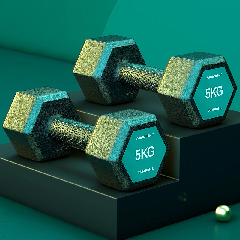 六角哑铃男学生练臂肌家用健身器材儿童包胶哑铃一对10公斤5kg
