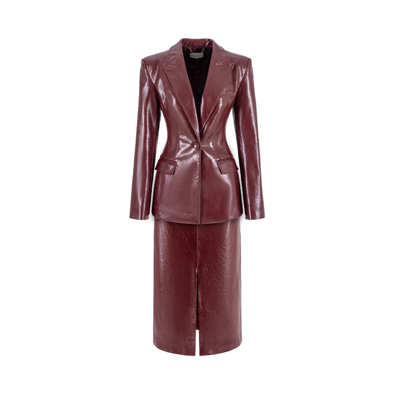 MAGGIEMA马婧安可拉红热情摩登复古皮衣酷飒女装一整套544C/628B