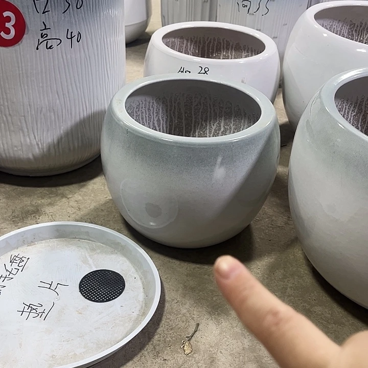 陶瓷大花盆圆球渐变绿大号一个