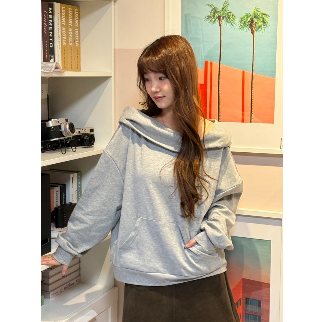 宽松型洋气长袖少女风INS春秋季两穿运动衫