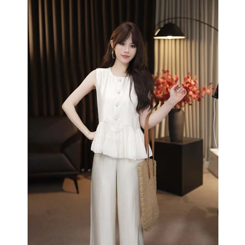 【两件套】无袖背心女2025夏季新款宽松马甲+直筒裤套装D2767