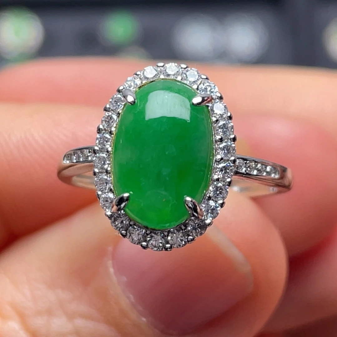 翡翠银S925镶嵌戒指纯天然缅甸翡翠A货