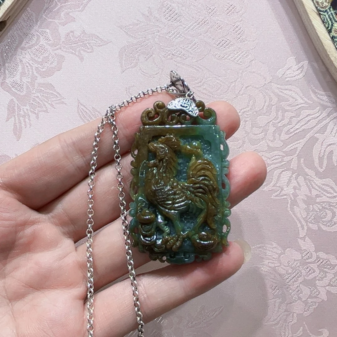 吊坠(赠链)银S925镶嵌翡翠代编织