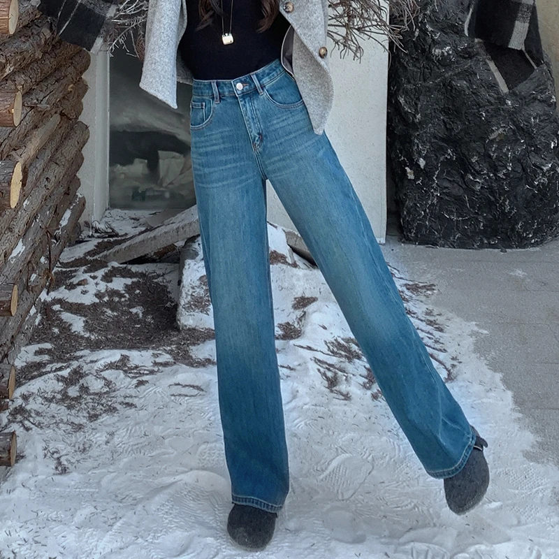 菲西子F95900•翡翠禄•秋冬八面弹加绒窄版直筒显瘦百搭牛仔裤女