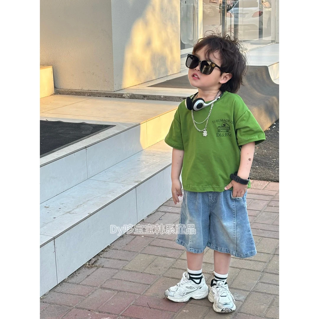 男童夏季套装新款炸街洋气韩版儿童宝宝印花短袖短裤两件套 FY