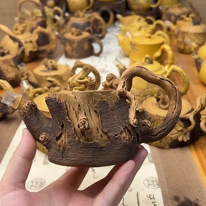 茶壶紫砂低****金青蛙灵猴树桩壶