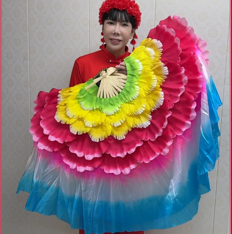新款花瓣扇双面跳舞扇牡丹扇带飘头舞蹈扇子广场舞表演道具