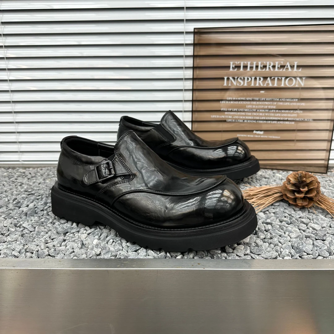 男士高端短靴时尚百搭透气乐福鞋大透气皮鞋英伦切尔西靴百搭厚底