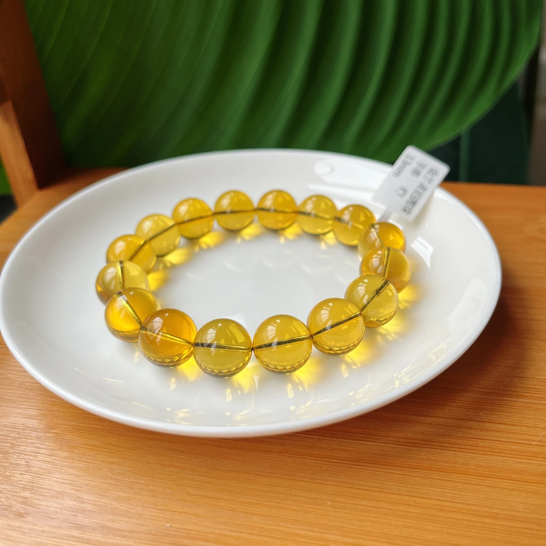 净水缅甸蓝珀圆珠单圈手串13mm