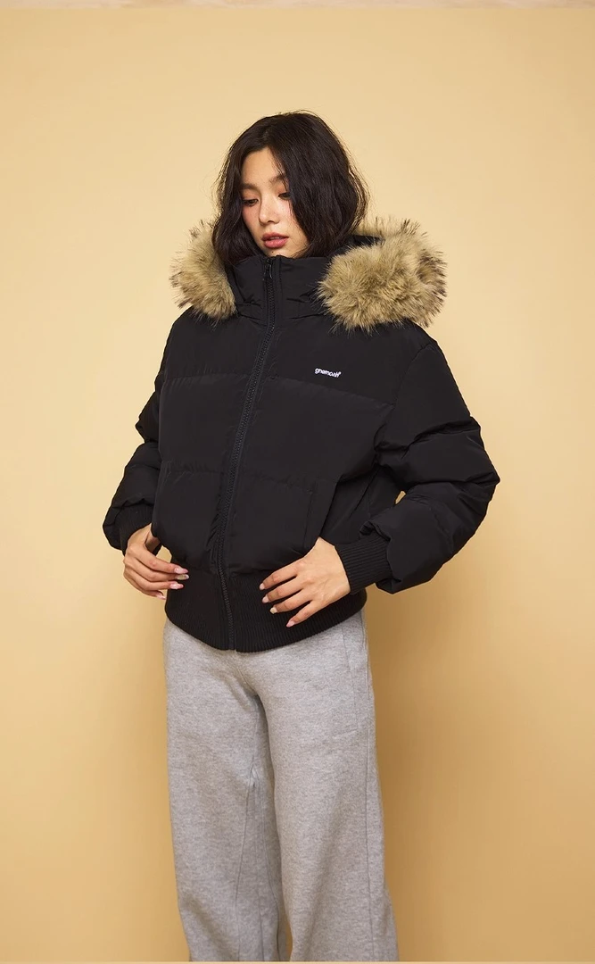 GNEMOAH短款大毛领连帽羽绒服90白鸭绒女收腰显瘦高级感加厚外套