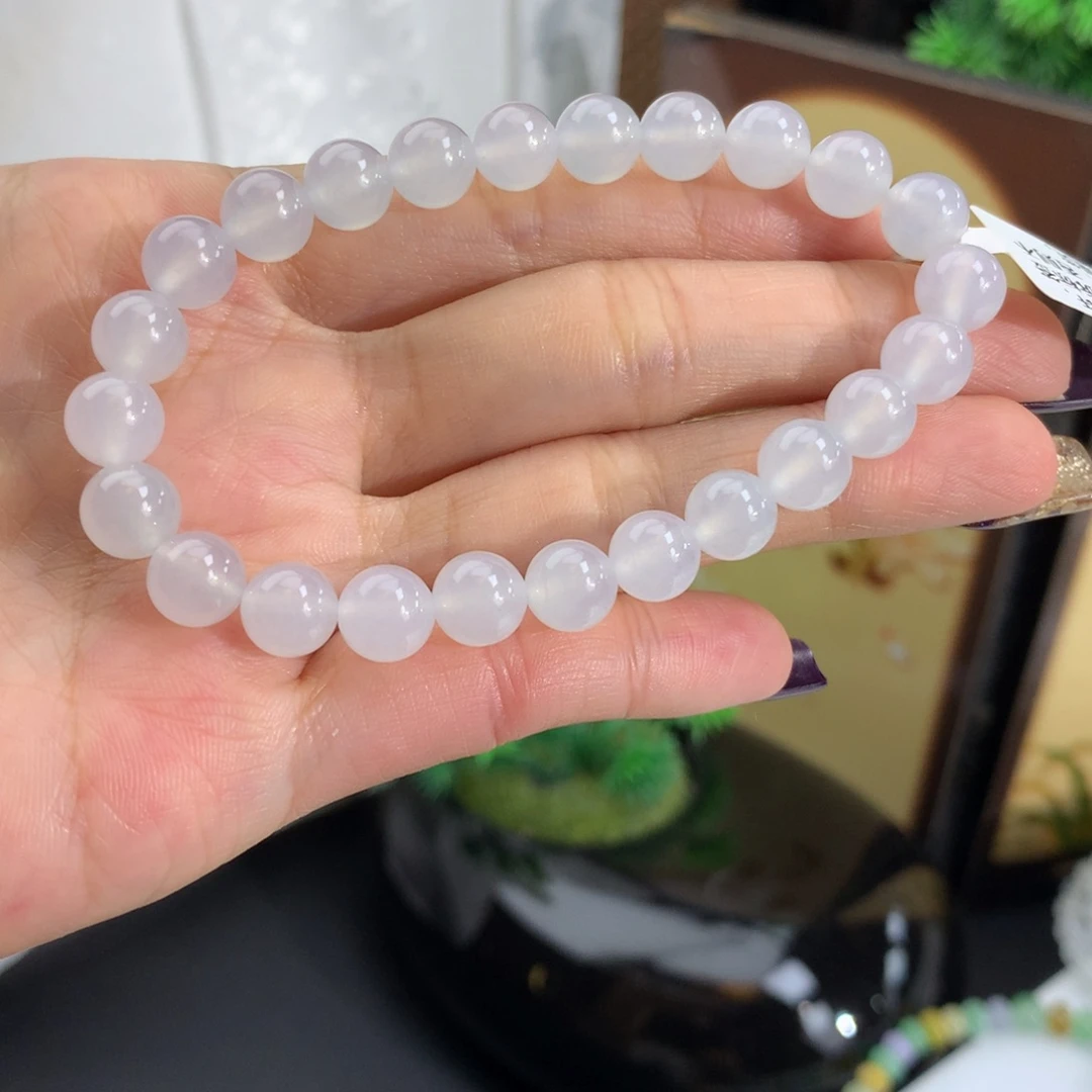 翡翠未镶嵌手串卡7.7冰胶白月光手串