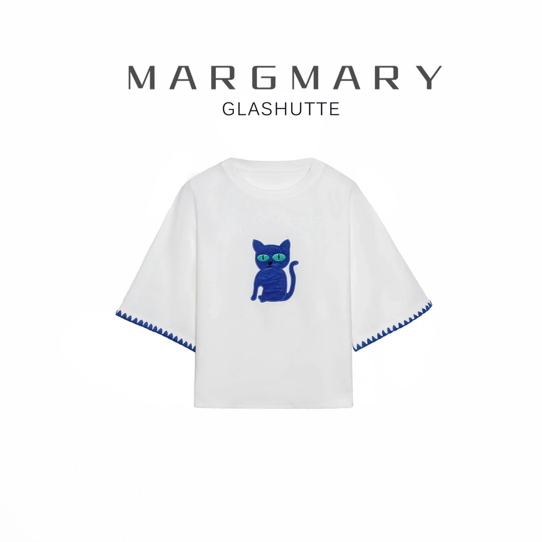 2025夏季休闲时尚百搭潮流舒适显瘦小猫刺绣短袖