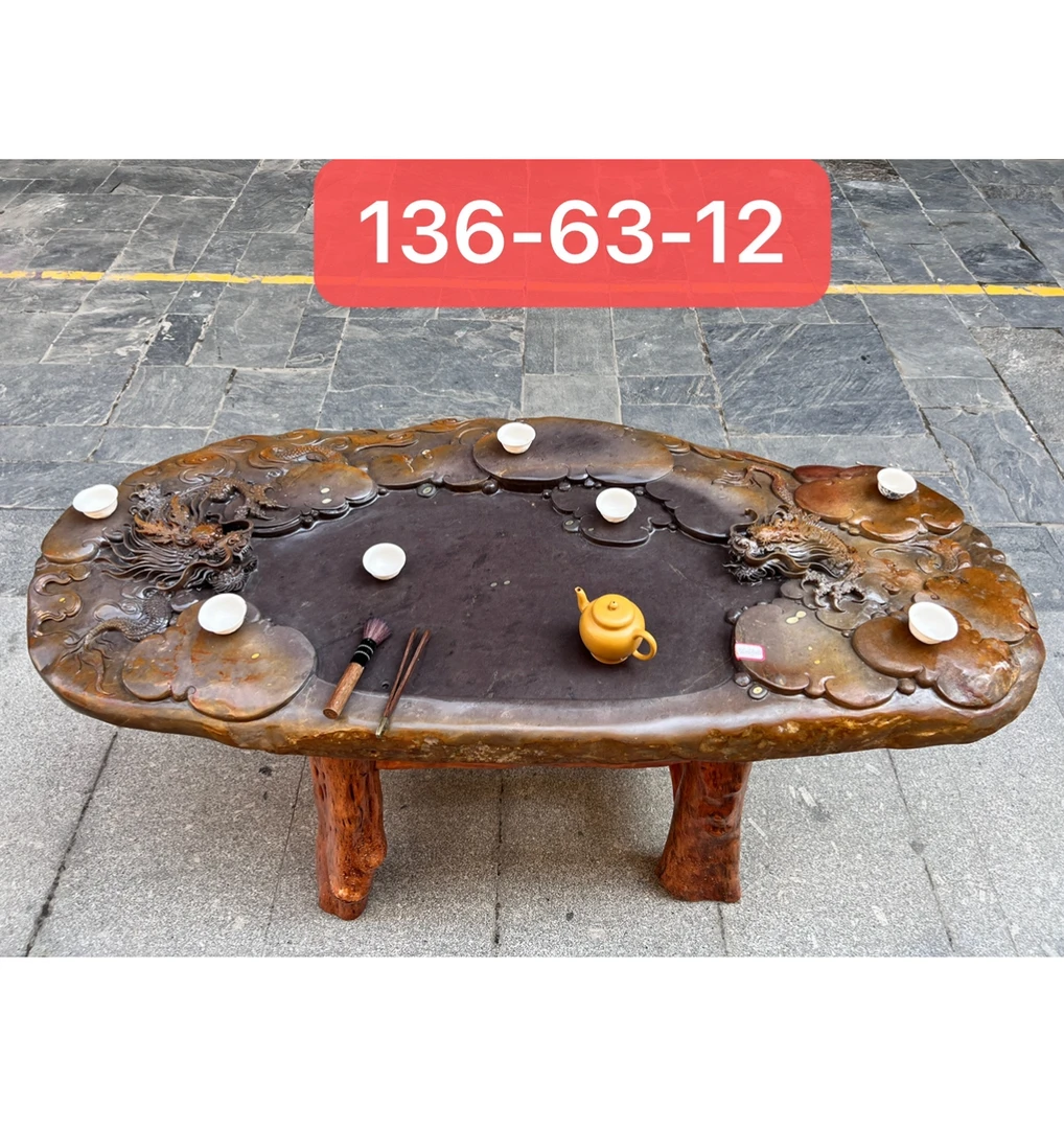 肇庆端砚茶盘梅花坑精品带石眼收藏级双龙茶盘