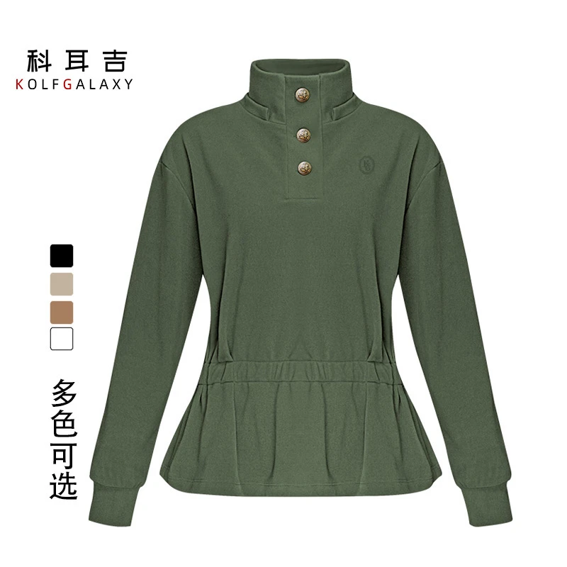 科耳吉高尔夫女【绒花细语】秋冬新款加绒半高领荷叶收腰户外运动衫