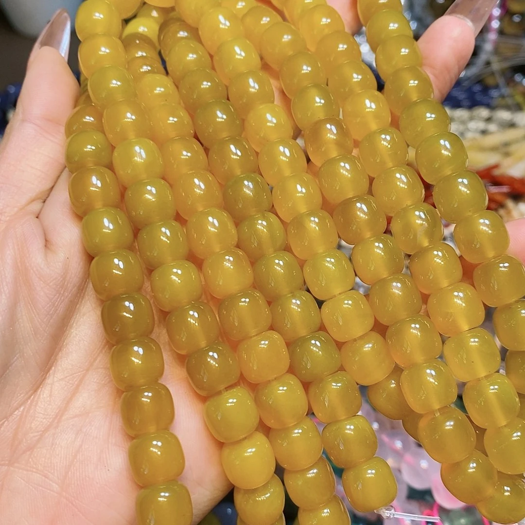 玛瑙/玉髓散珠天然墩墩老行11mm一条黄玛瑙