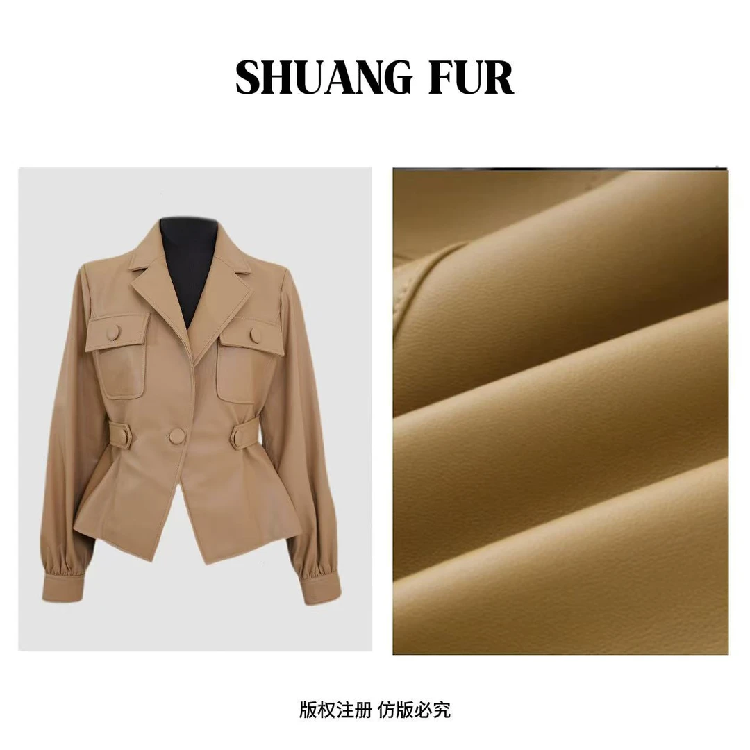 新西兰绵羊皮收腰真皮外套2486