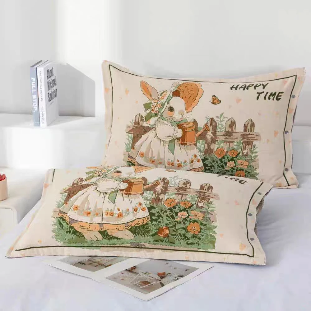 【爱丽丝兔子】日系纯棉八层加厚纱布枕套加大成人情侣暗扣款枕头套