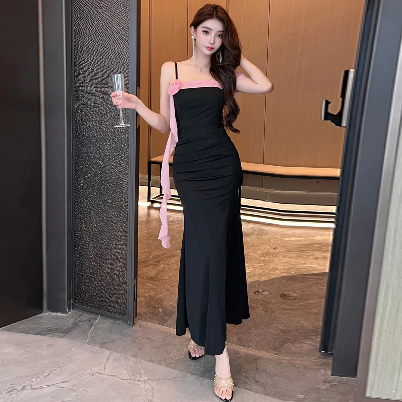 2025年新款气质礼服裙长款性感开叉夜总店吊带连衣裙子设计感小众