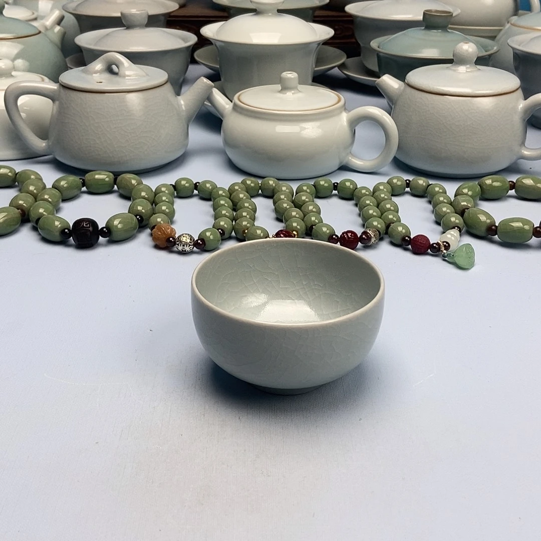 杯仿古月白微蓝釉罗汗杯原矿原釉原产地