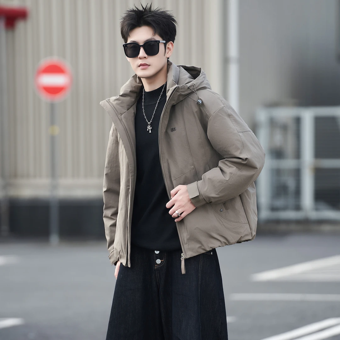 美式潮牌户外连帽冲锋羽绒衣男时尚羽绒衣宽松休闲保暖短款外套男