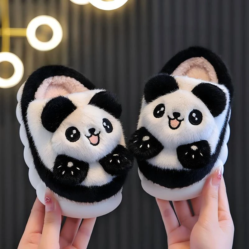 儿童棉拖鞋男童冬季新款卡通熊猫可爱保暖居家室内外毛毛加厚拖鞋