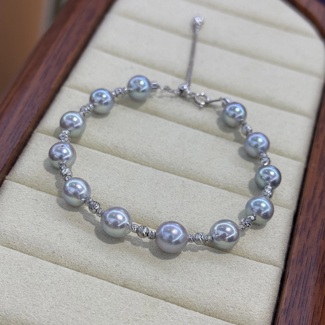 【罗伊伊推荐】海水珍珠真多麻手链 7-8mm S925银  YB0034