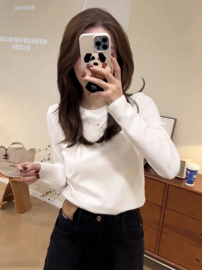 圆领打底衫女长袖秋冬新款网红辣妹时尚t恤女装韩版内搭修身上衣