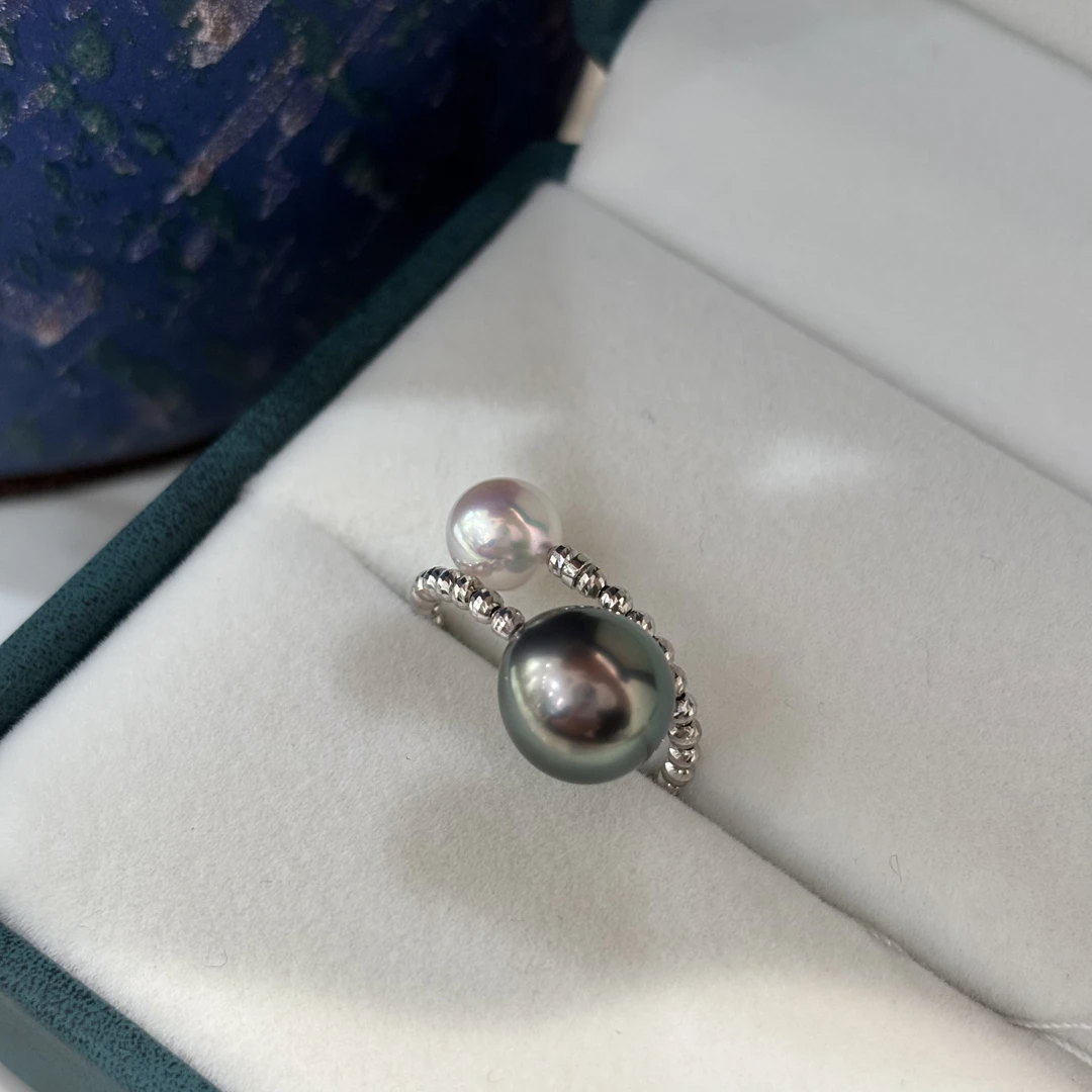 春日宴 18k akoya 大溪地双珠戒指 48小时鉴赏期