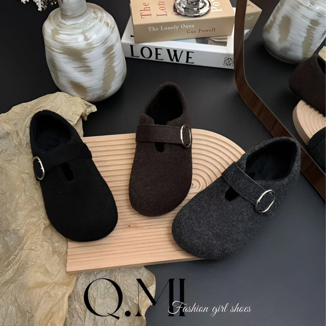 Q.MI森系复古圆头单鞋女秋季平底勃肯鞋女款2025新款鞋子女款秋冬