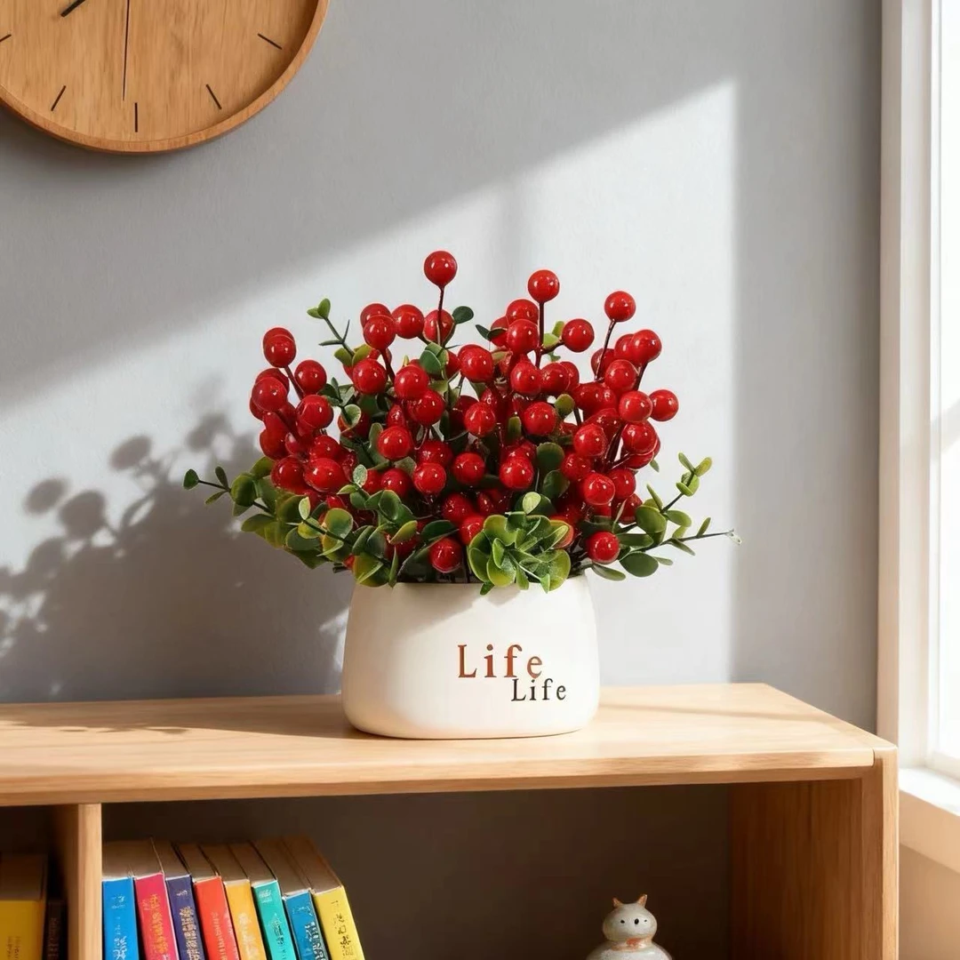 仿真红果发财果life瓶装饰平安喜乐乔迁大吉喜庆花艺新年装饰花艺