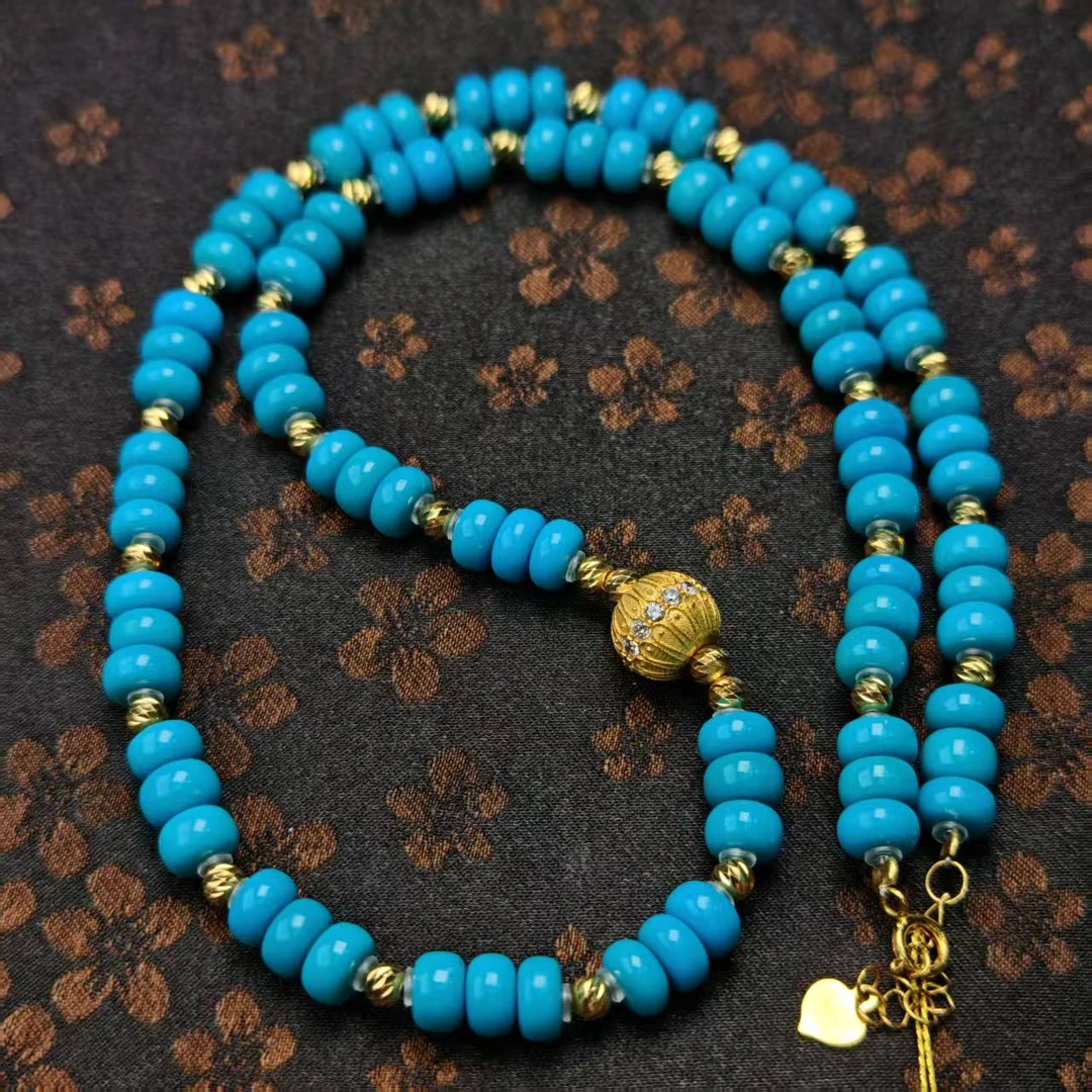 【珺笙珠宝】云盖寺蓝精灵绿松石18K金算盘珠项链S7500210573004