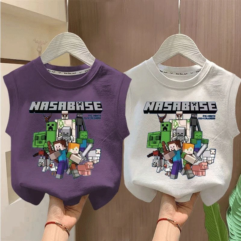 2025卡通洋气我的世界新款男童印花背心儿童夏季纯棉清凉无袖上衣