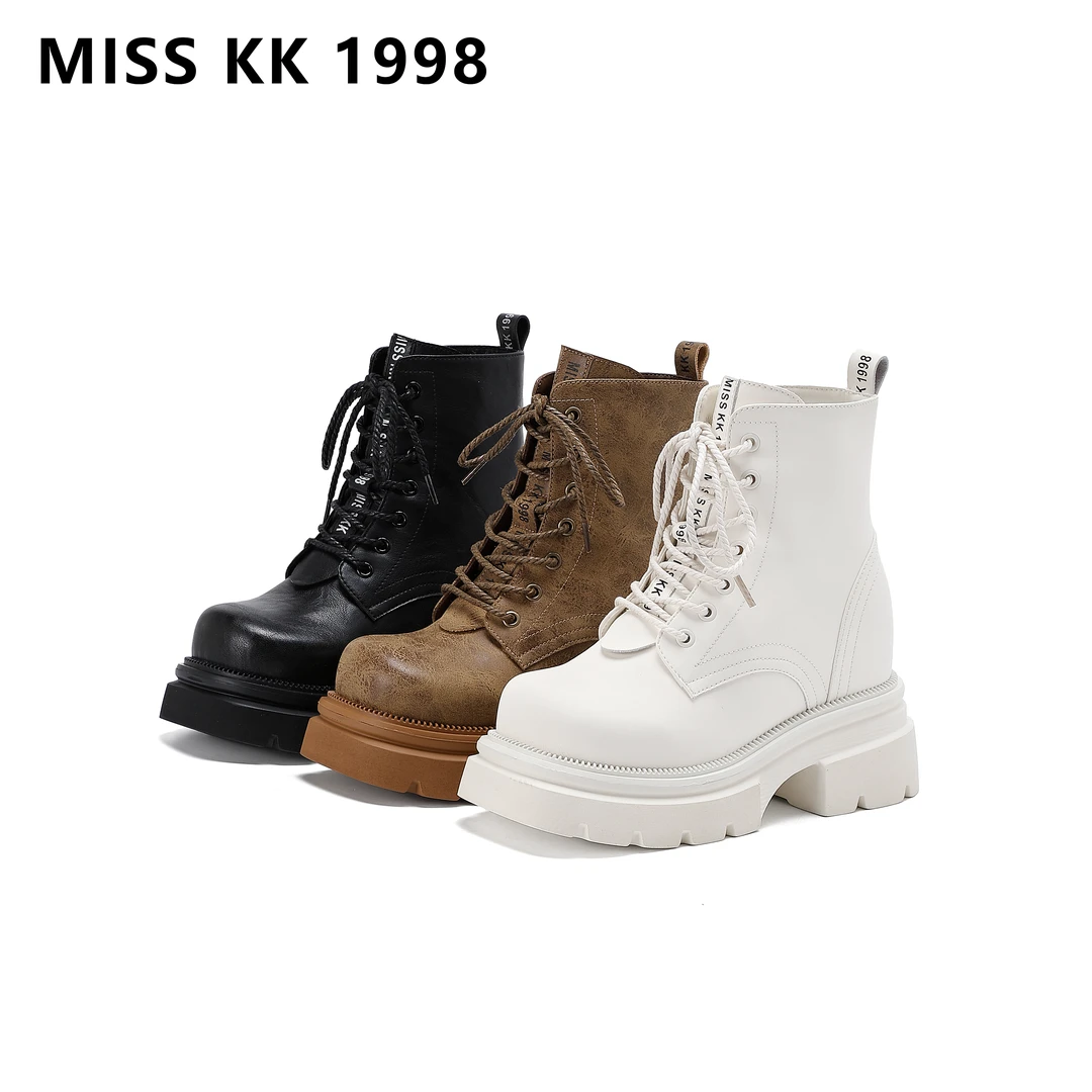 【BY】厚底内增高14CM女士秋冬真皮马丁靴短靴