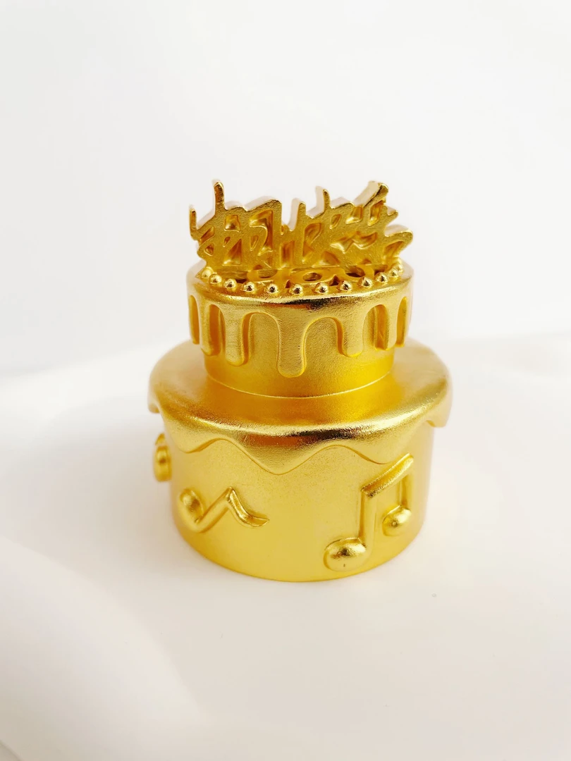 生日蛋糕摆件金色饰品（高度60mm，宽度48m）