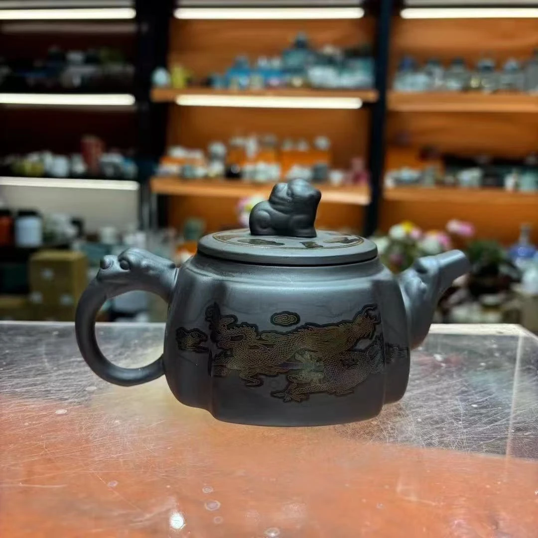 秋香茶具 黑泥龙凤四方变色壶+两杯家用泡茶功夫茶具- 2530