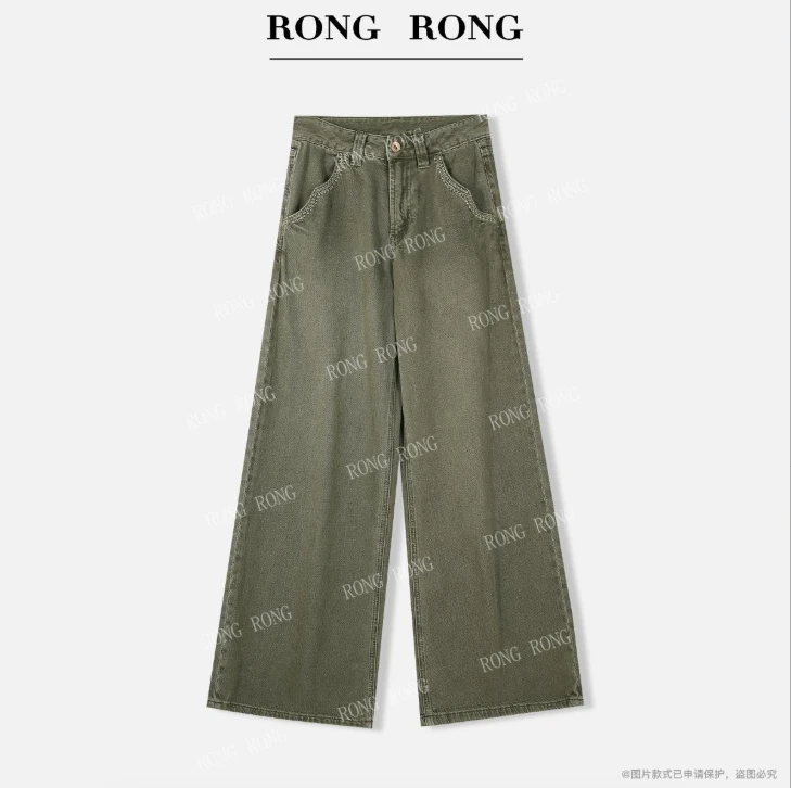 溶溶J【松弛至上】RONGRONG莱赛尔美式立体绣花显瘦直筒牛仔裤MX002