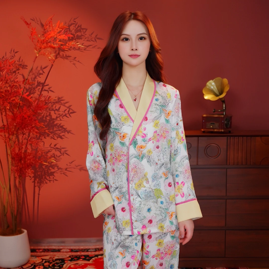 2025年春秋季新品轻奢时尚翻领长袖女士家居服套装BSY