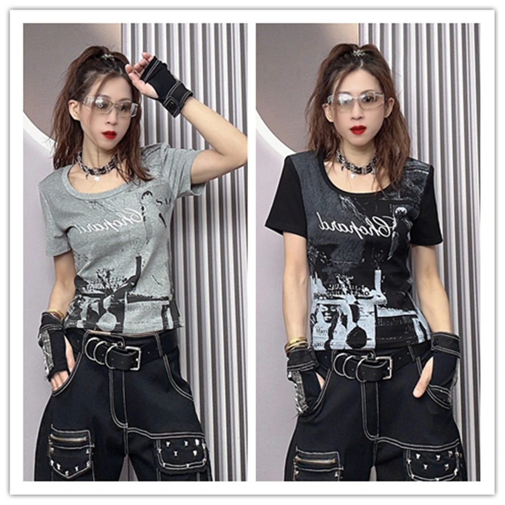 欧货潮牌夏季百搭款2025圆领短袖时尚洋气减龄INS风t恤网红款上衣