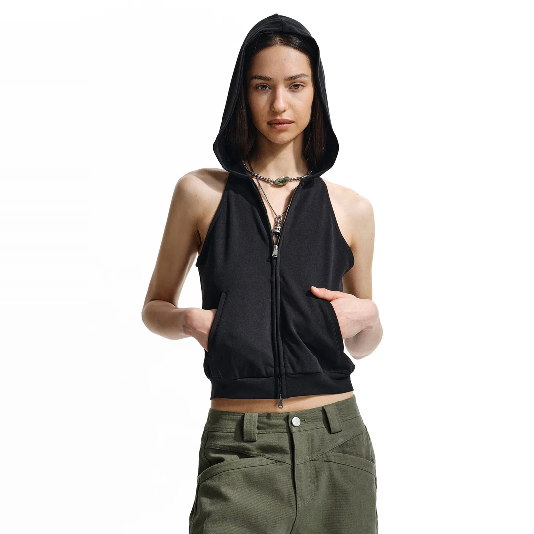 【苏苏专属】Two little guys*无袖连帽双拉链头垂感戴帽开衫