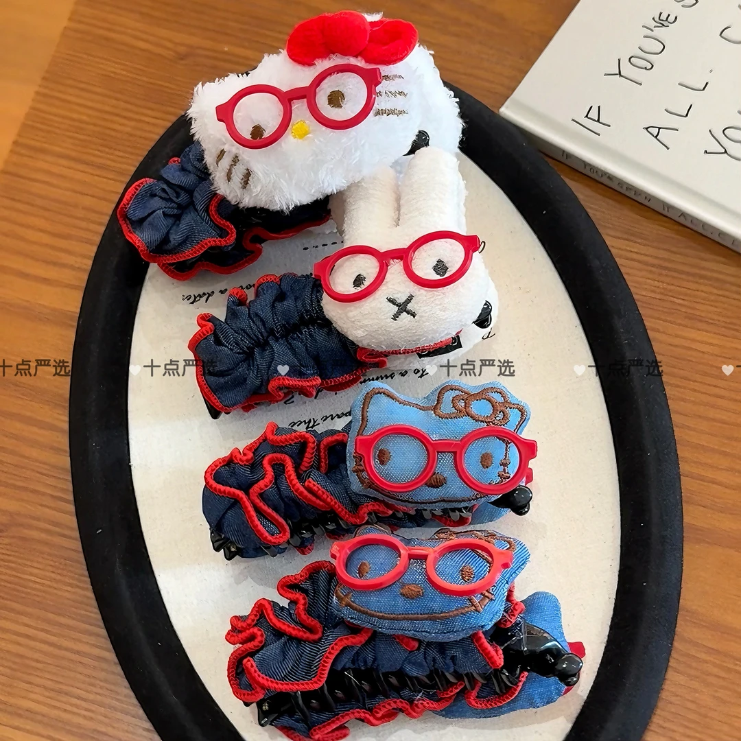 可爱牛仔眼镜米菲兔巨显发量多香蕉夹后脑勺盘发百搭少女发饰