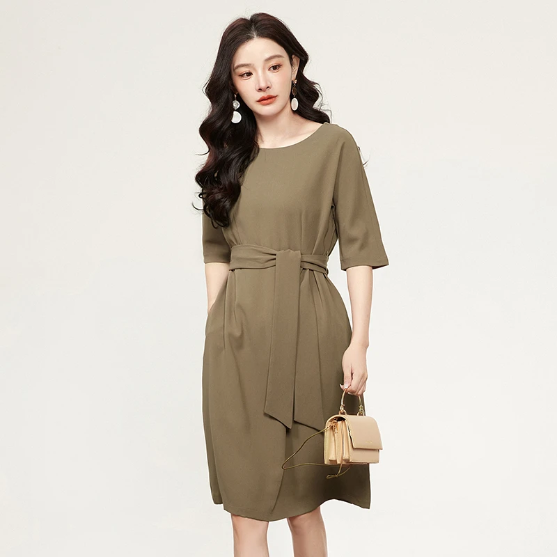 43WU0A0015洋气蝙蝠袖中裙含醋纤裙子连衣裙女