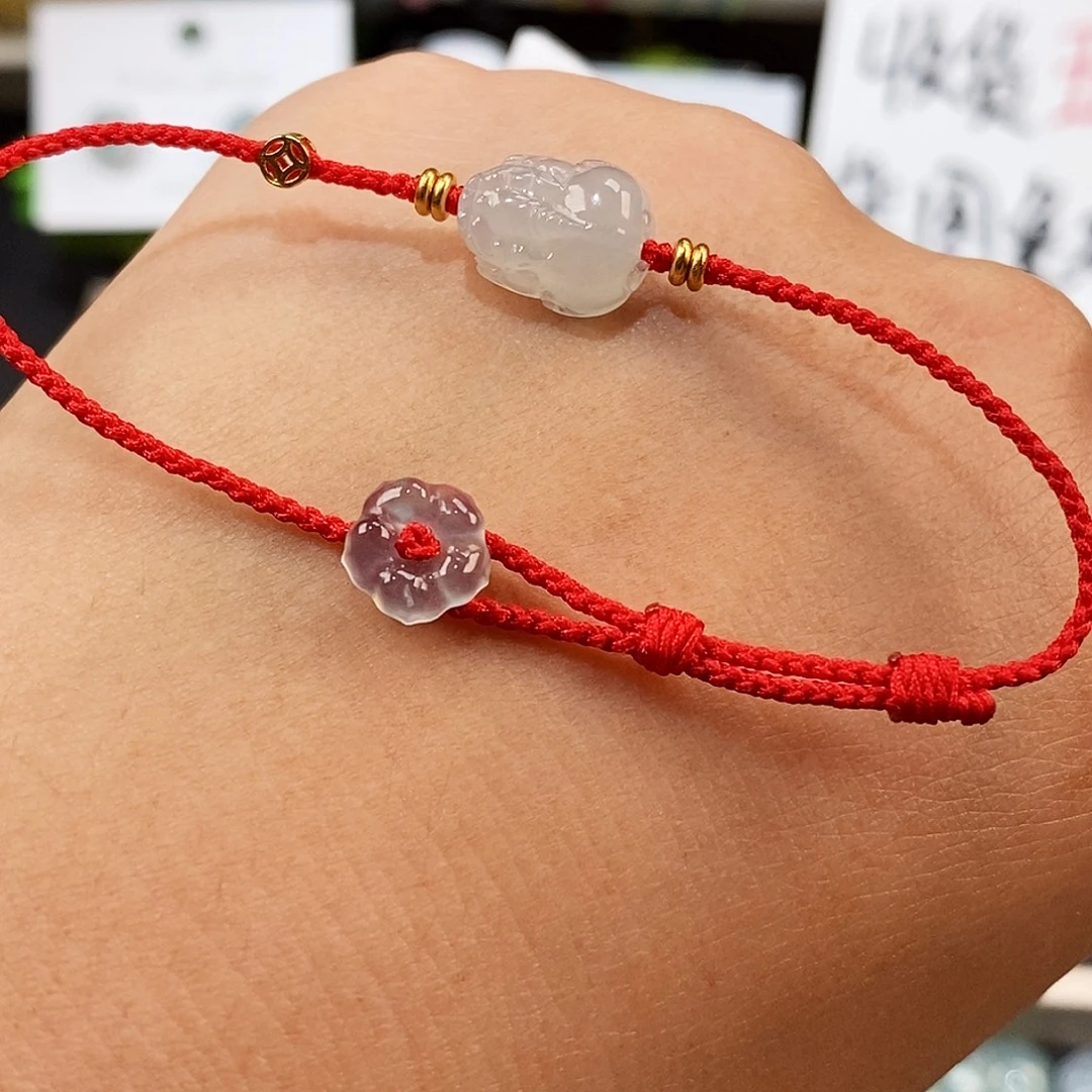 翡翠未镶嵌颈饰冰种貔貅小花红绳15