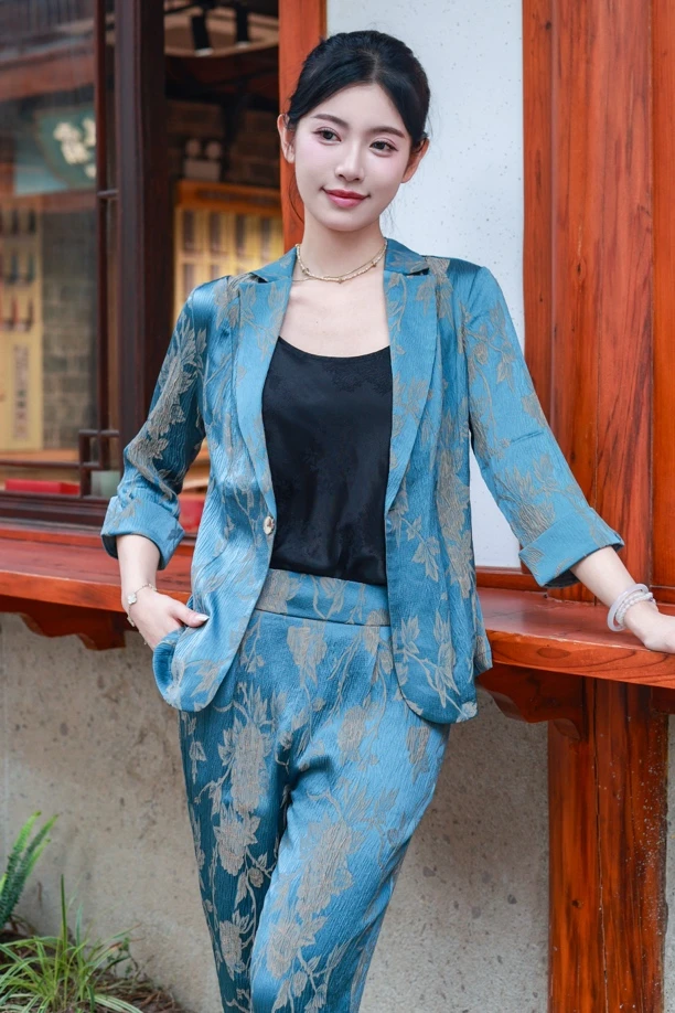 高级感气质提花西装套装春季新款