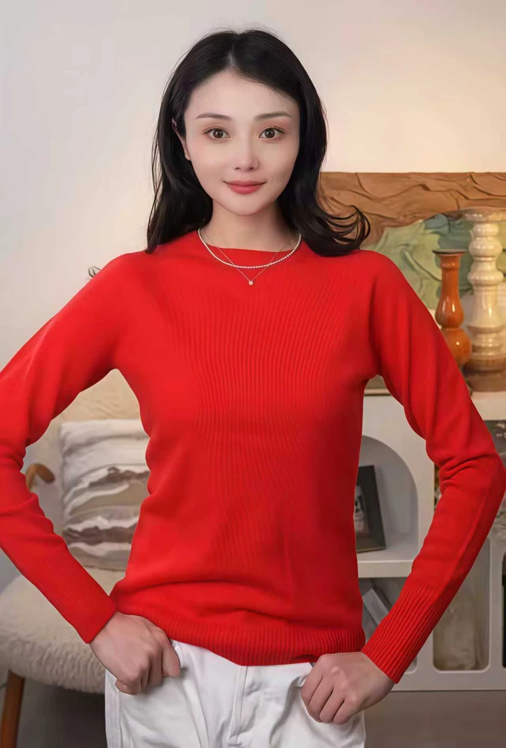 圆领套头款毛衣毛针织衫高领秋季针织衫针织纯色女装-8021712708