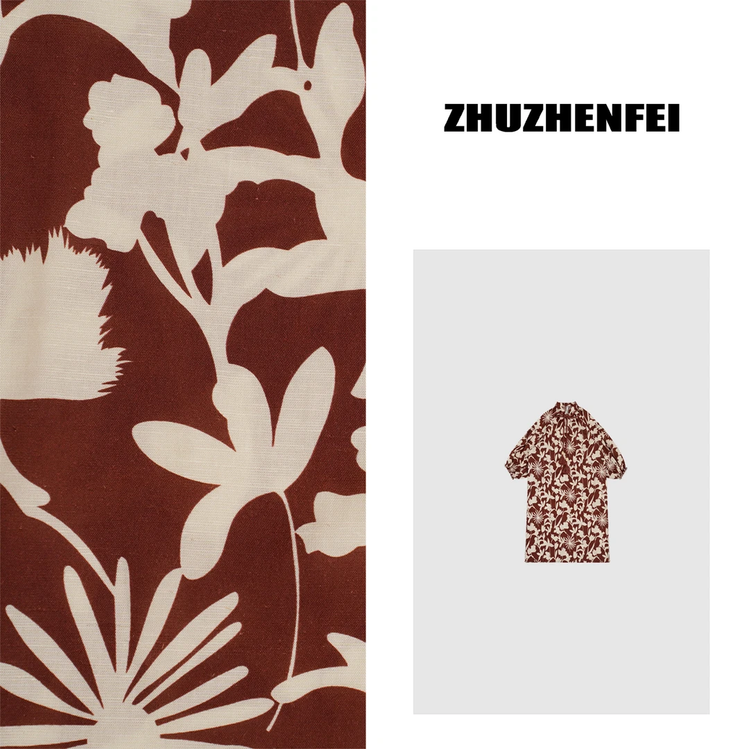 ZHUZHENFEI【椿】天丝麻定制图案新中式气质长袖连衣裙Z352124