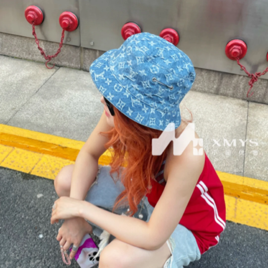 99新 LouisVuitton/路易威登 蓝色牛仔老花渔夫帽58码logo渔夫帽