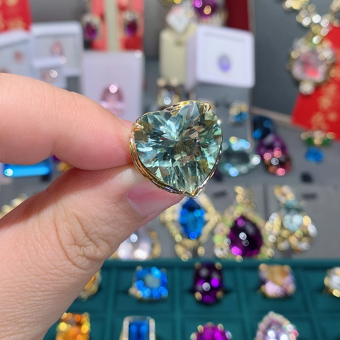 绿水晶戒指银S925镶嵌戒指