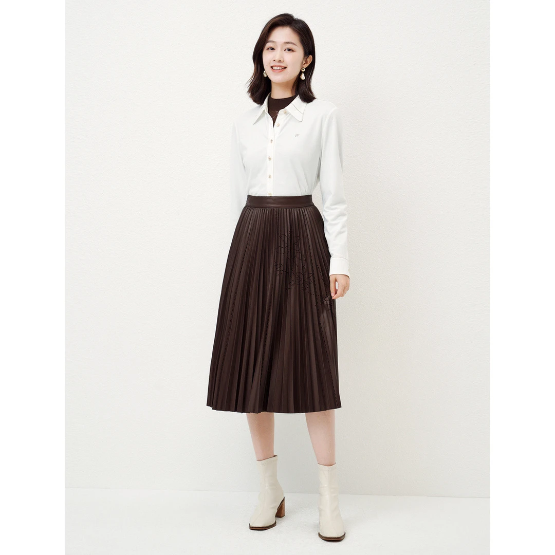 【C】秋冬通勤气质百搭优雅中长款高腰百褶半截裙裙子女