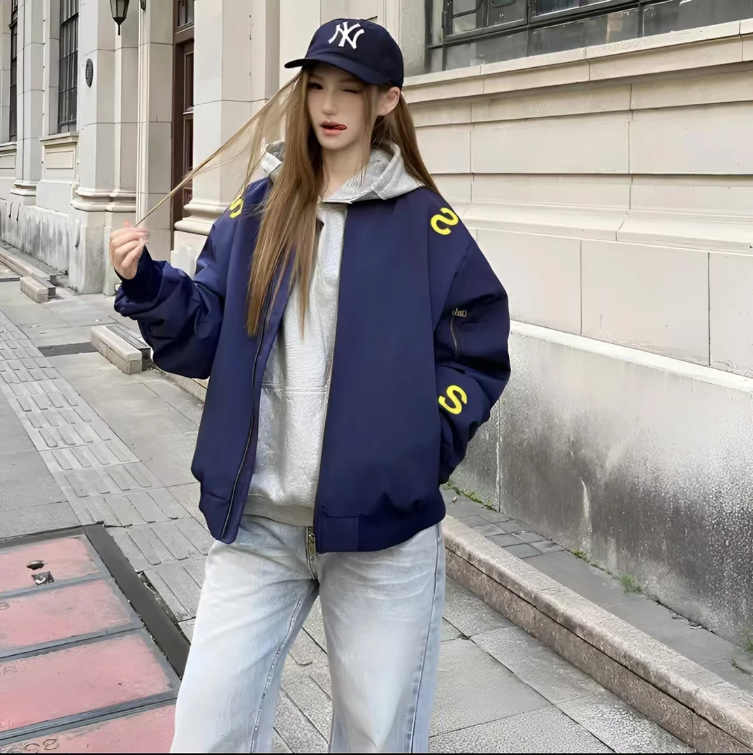 FYKSHOP美式街头刺绣字母立领飞行夹克男女小众设计百搭廊形外套