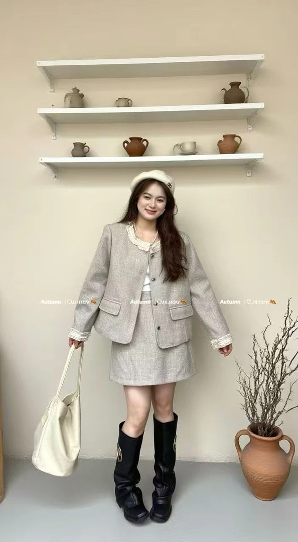 优雅粗花呢小香风套装女秋季新款高级感修身外套A字半裙